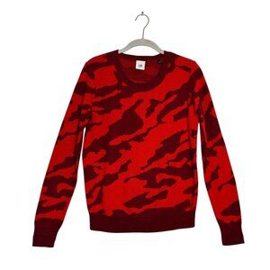 CAbi Crew Neck Pullover Long Sleeve Sweater in Fiery Rhubarb Camo - Sz S